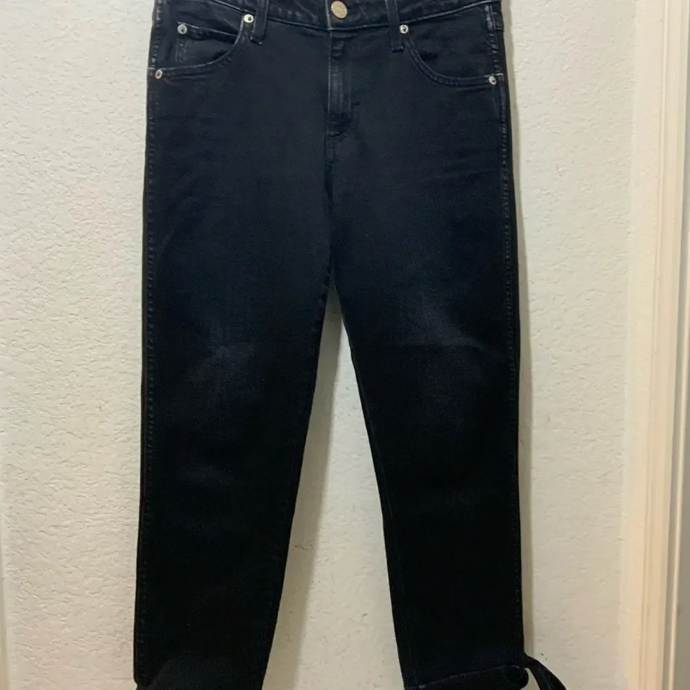 AMO Tie Ankle Slim Skinny Jeans Size 27” Black Magic Mid-Rise